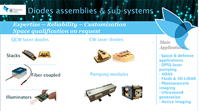 High power QCW diode lasers, short pulse ns illuminators and components