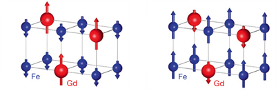 Figure 1. A generic ferrimagnet, composed of Fe and Gd, shows the alignment of magnetic moment. Courtesy of I.Radu et al., Nature 472 205 (2011).