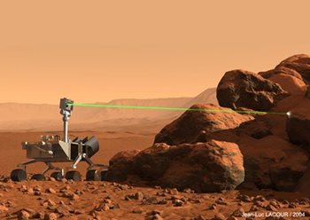 Artist Rendering of ChemCam Laser Analysis on Mars Science Laboratory. From libs.lanl.gov/ChemCam.html